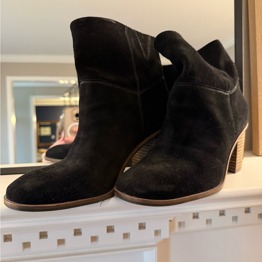 Lucky Brand Black Suede Ankle Booties with Stacked Heel